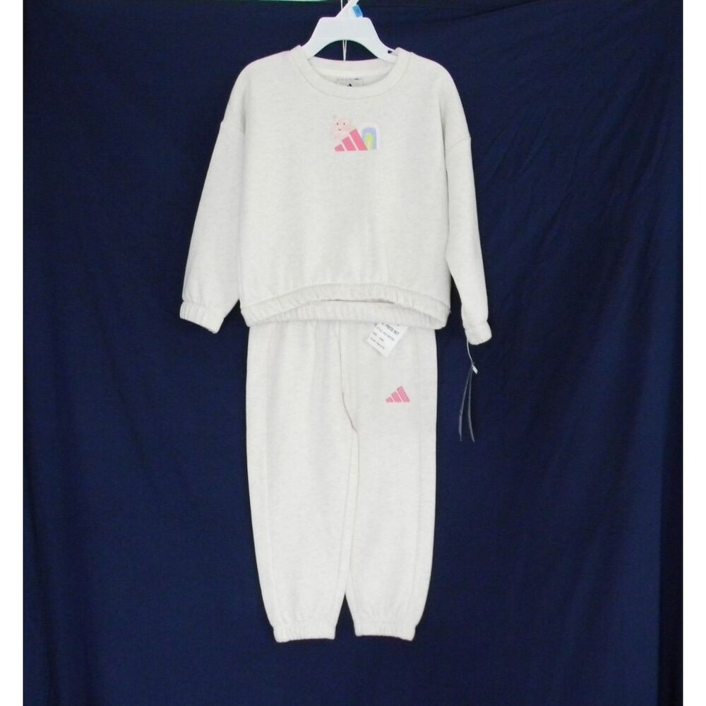 adidas 2 Piece Set Girls 24m Rainbow Sunshine Logo Tan Pink NWT
